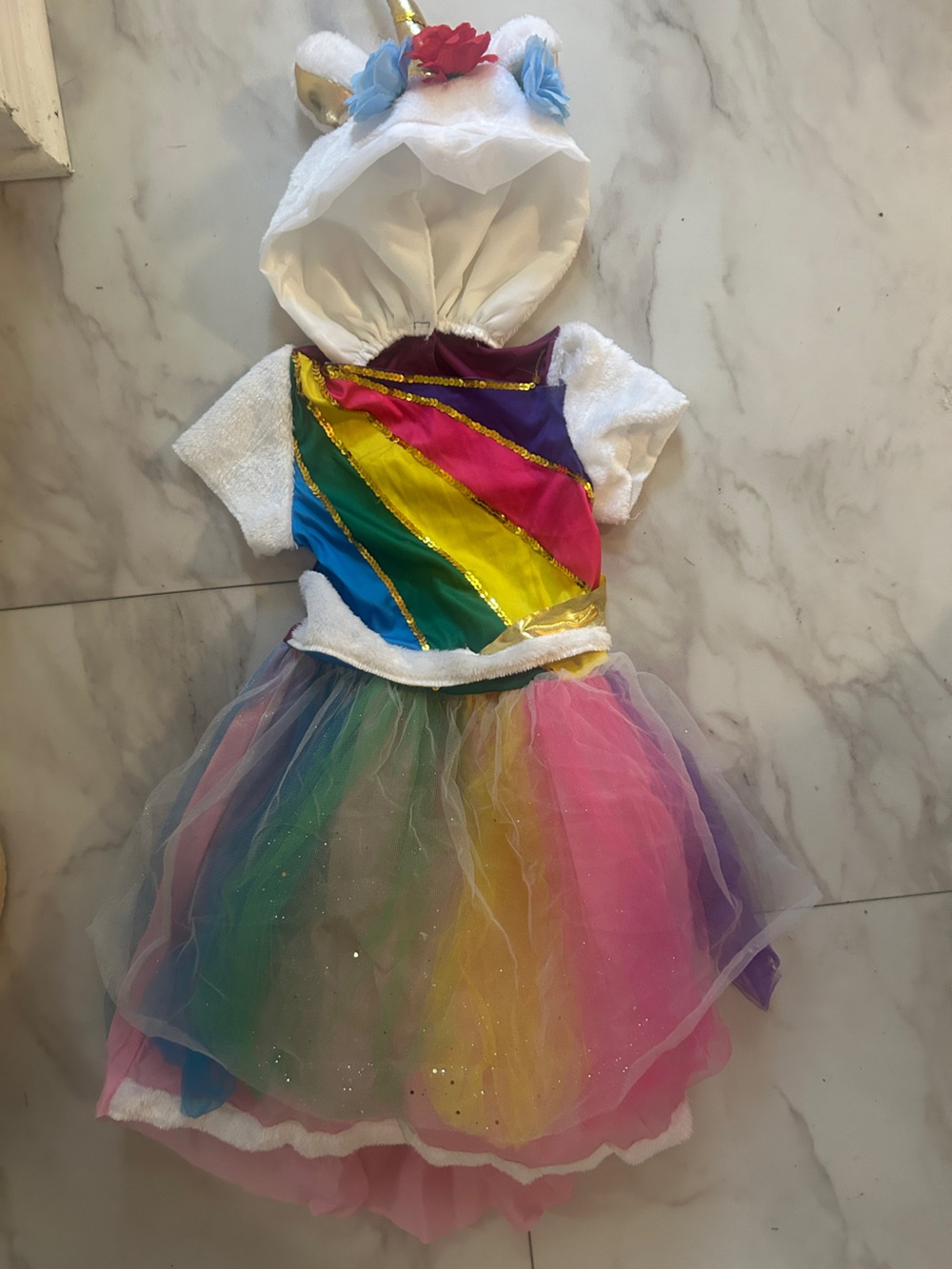Girls Hooded Unicorn Halloween Costume with Tulle Skirt • Size 2-3T